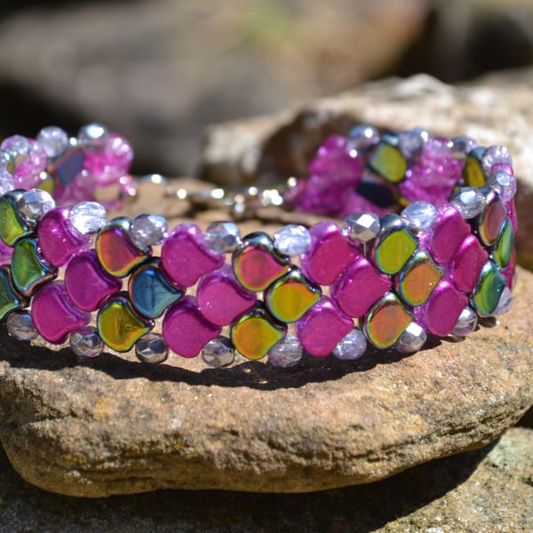 Pink and Silver Dragon Scale Bracelet