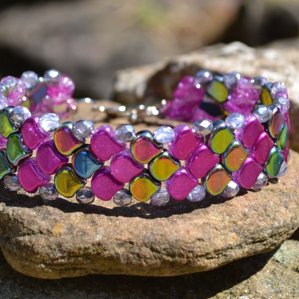 Pink and Silver Dragon Scale Bracelet