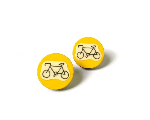 Mustard Yellow Illustrated Bicycle Earrings