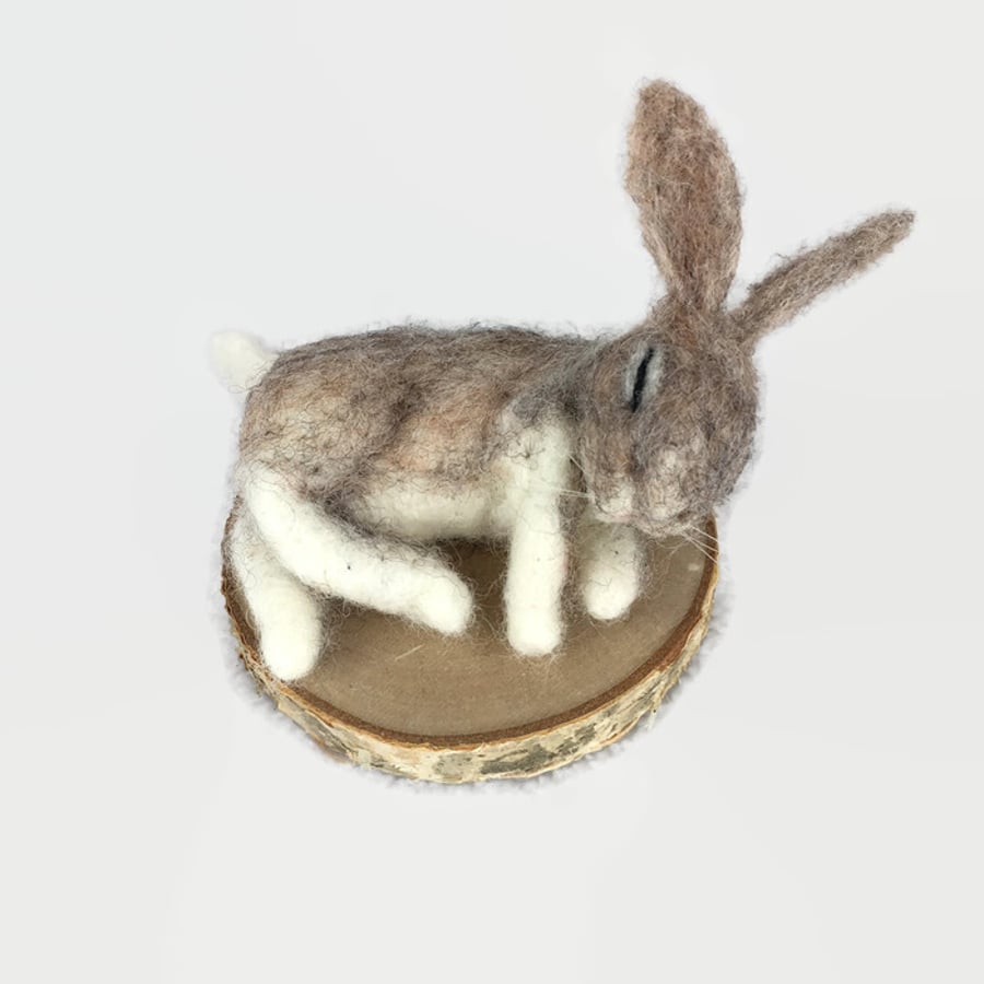Needle felted sleeping bunny ornament