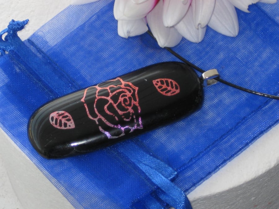 Unique fused dichroic glass pendant necklace