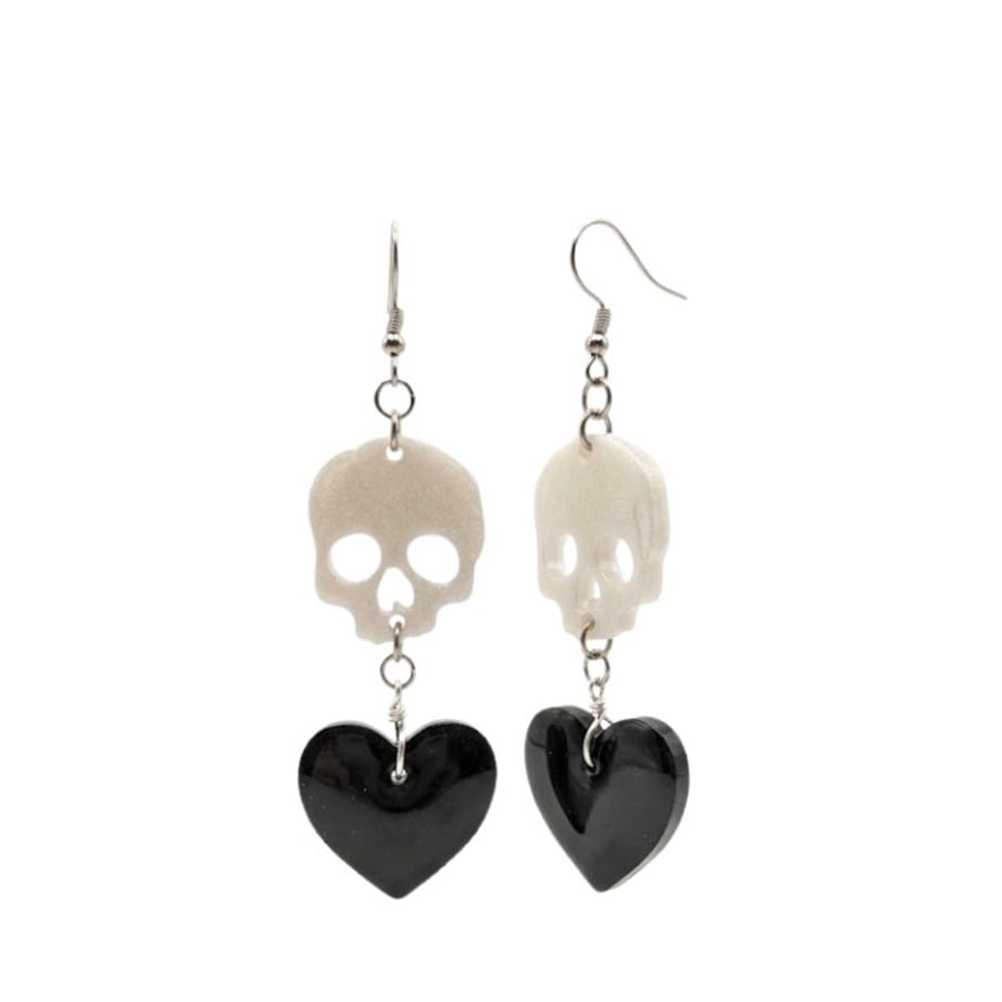 Resin Earrings - Skulls and Hearts