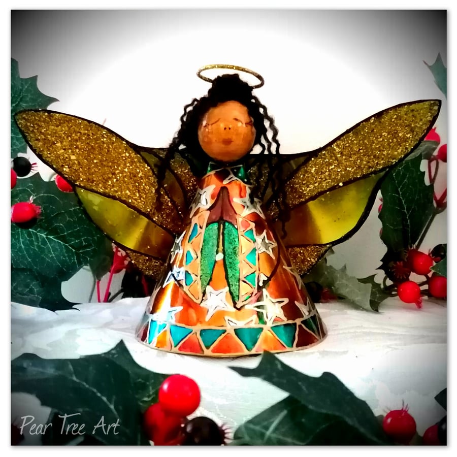 Large: Orange Tin Angel Christmas tree topper