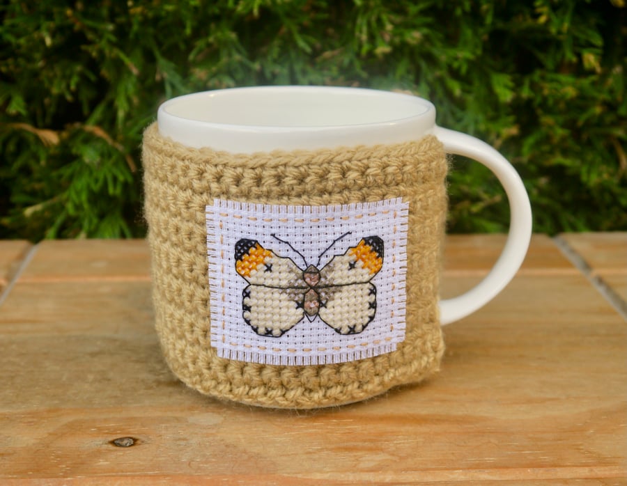 Brown Butterfly Mug Cosy, Cup Cosie