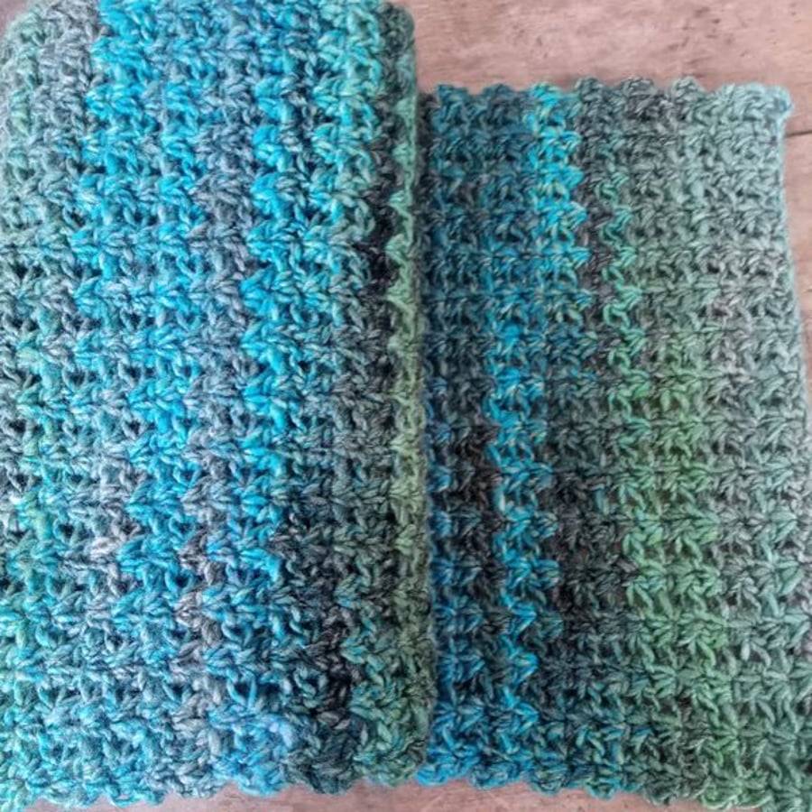 Variegated Crocheted Scarf - Suitable for all - Ocean Colours