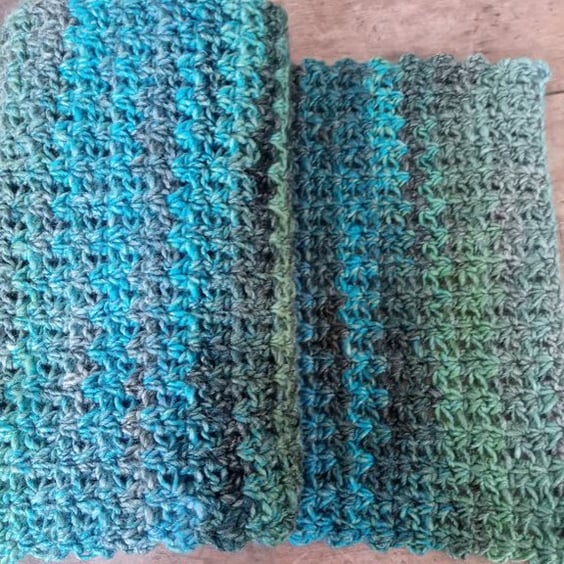 Variegated Crocheted Scarf - Suitable for all - Ocean Colours