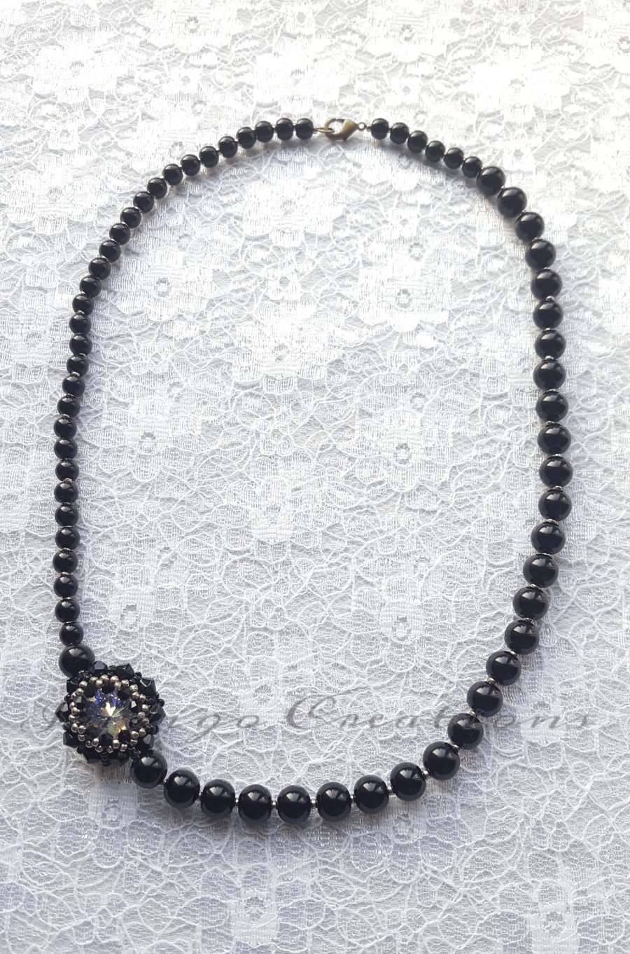 Necklace Handmade Swarovski Crystal And Black Glass Pearl Necklace