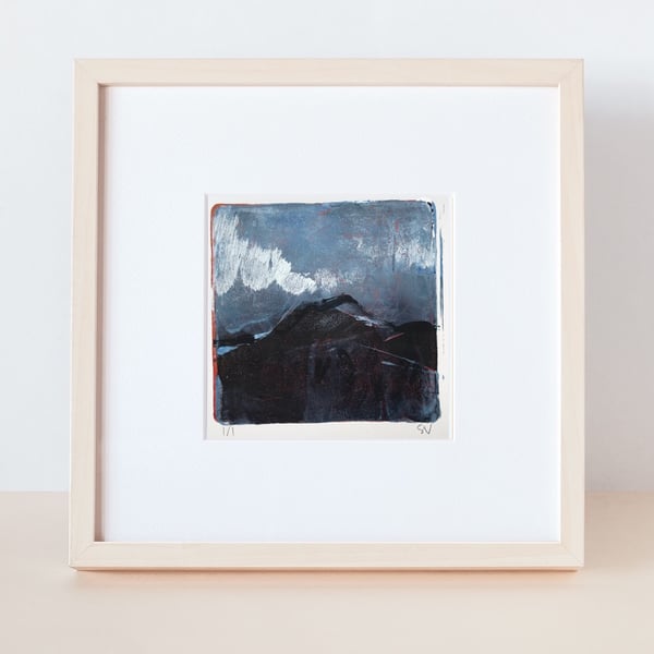 Mountain landscape - unique monoprint inspired by the Peak District 