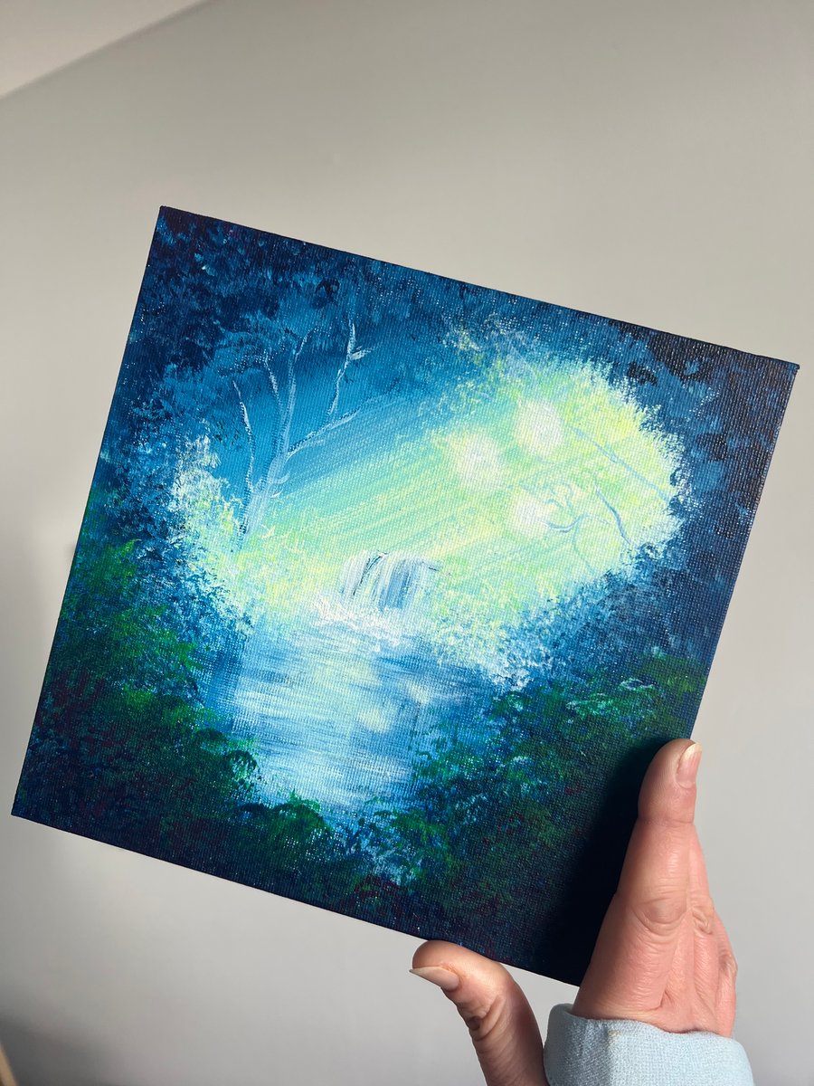 Acrylic painting on canvas, Fairy Pools Forest. Left hand painting no.4
