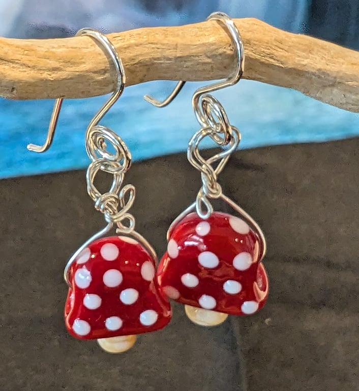 Handmade Murano Glass Toadstool Earrings