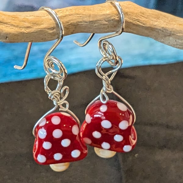 Handmade Murano Glass Toadstool Earrings