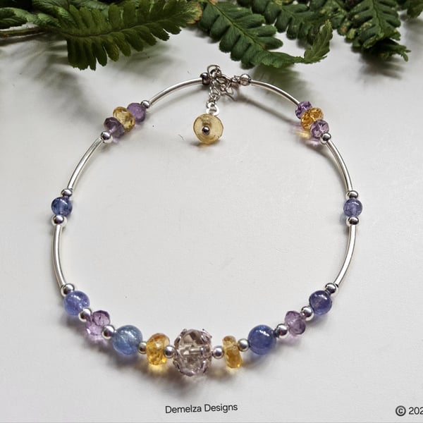 Designer Amatrine, Tanzanite, Citrine & Amethyst Sterling Silver Bracelet 