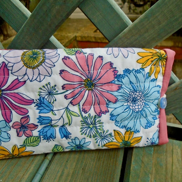 Quilted Floral Cotton Glasses Case 