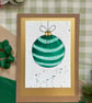 Card, hand painted original of a single Christmas bauble in green. - Image 3