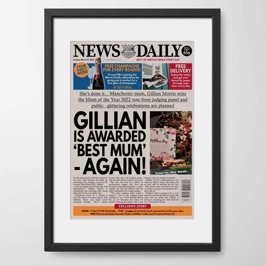 Personalised Mother's Day Newspaper Gift