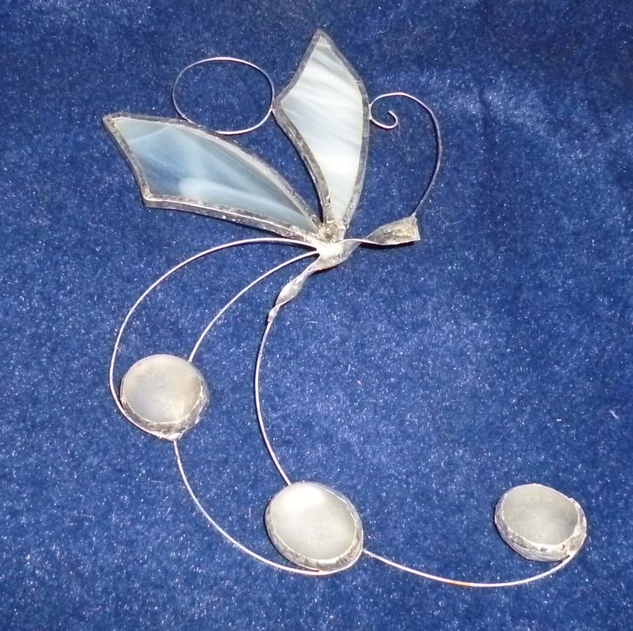 Hand made delicate stained glass butterfly suncatcher - white
