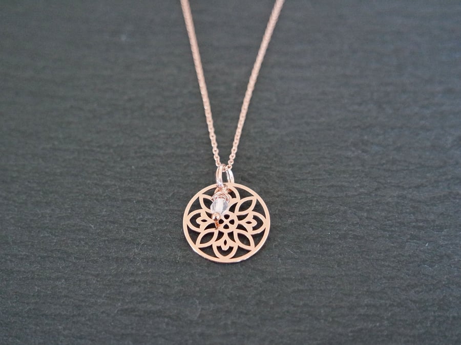 Moonstone Flower Mandala Necklace - 925 Sterling Silver Rose Gold Plated