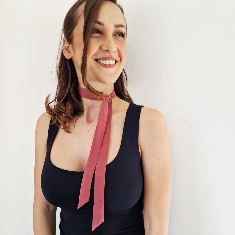 Handmade Skinny Silk Scarf in Roseberry