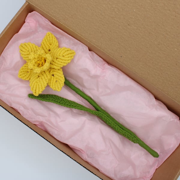 macrame daffodil flower , single stem artificial fibre flower
