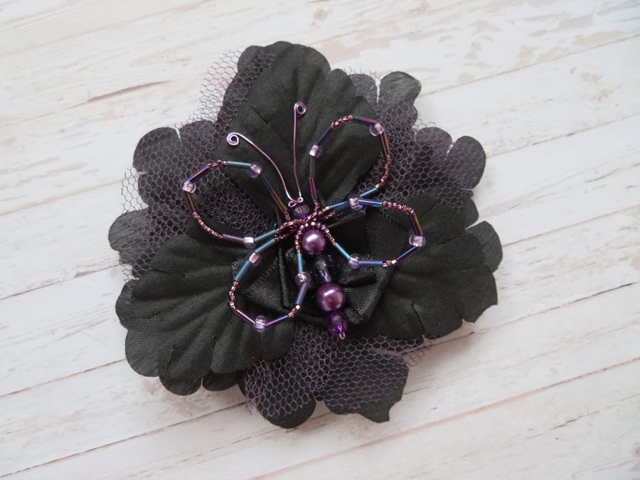 Black & Amethyst Purple Crystal Butterfly Brooch Corsage Wedding Gift