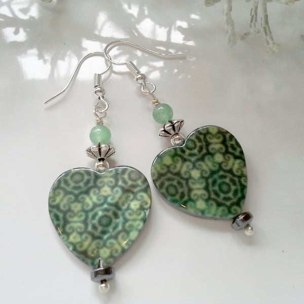 Green Aventurine & Mother of Pearl Silver Plate Earrings