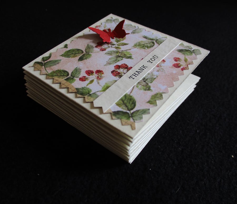 Pack of 10 Mini Thank You Cards- Berries and Butterfly - Notecards - Tags
