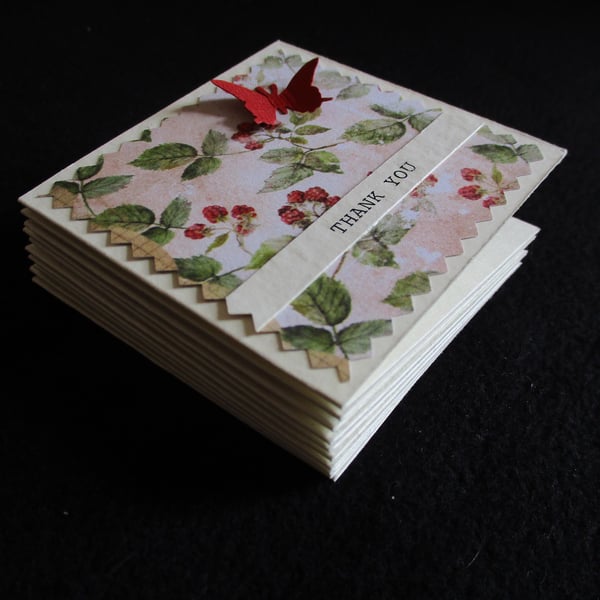 Pack of 10 Mini Thank You Cards- Berries and Butterfly - Notecards - Tags