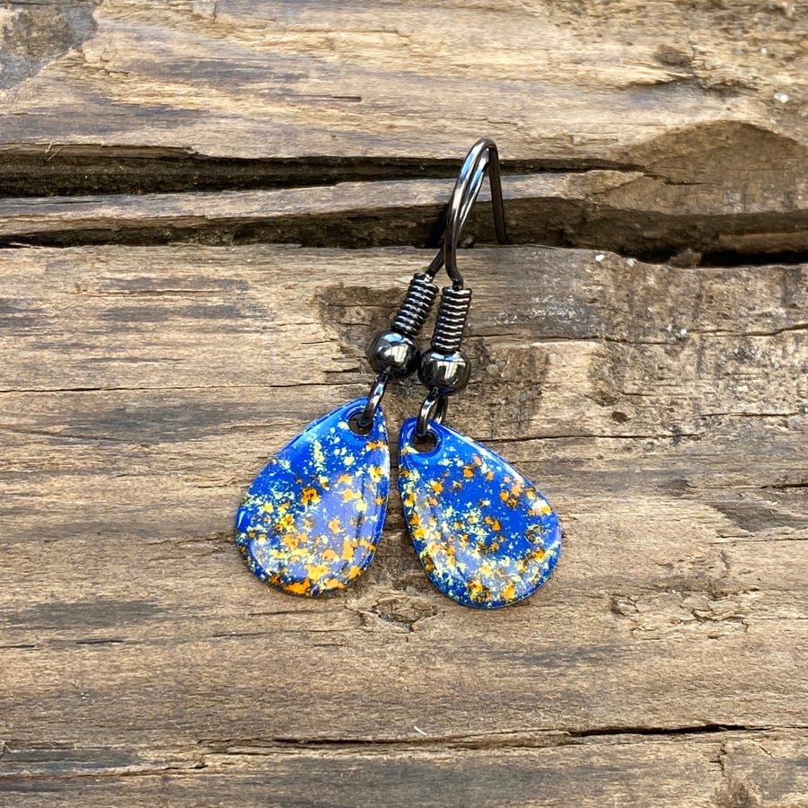‘Gigglesprig’ Enamel Teardrop Earrings. Sterling silver upgrade available. 