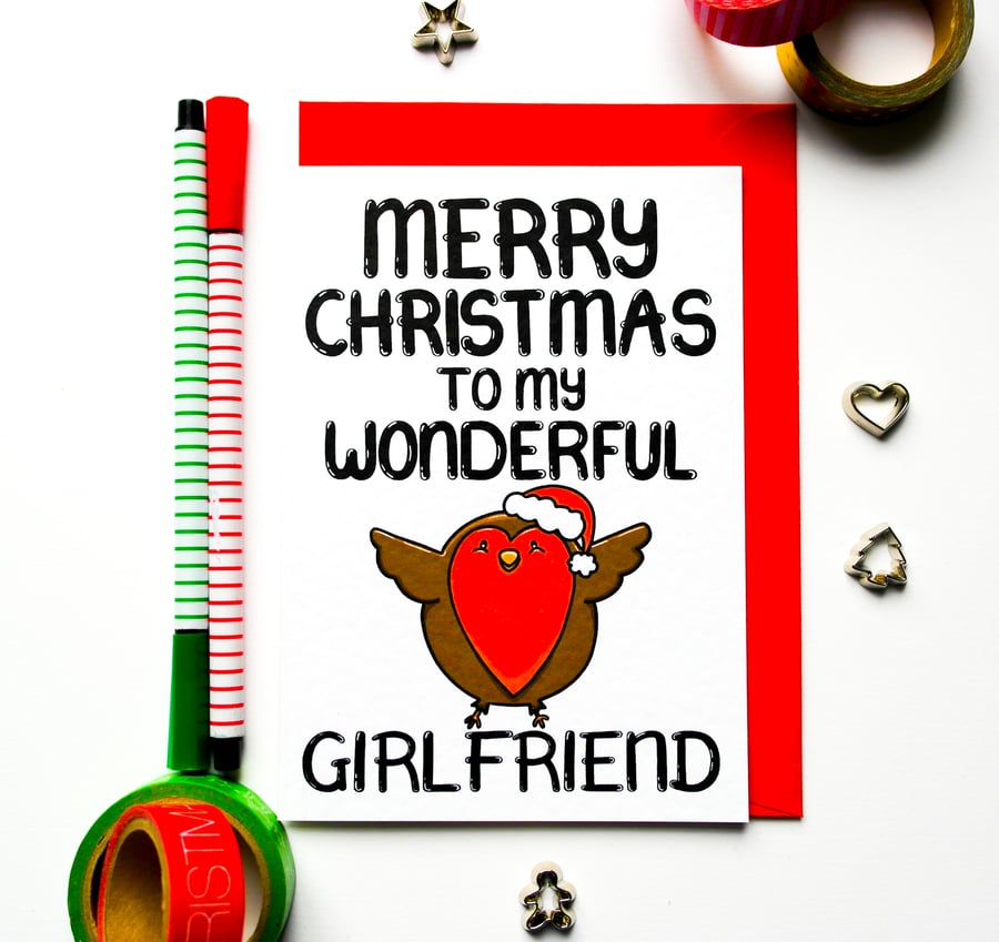 Christmas Card For Girlfriend, Cute Robin Christmas Card