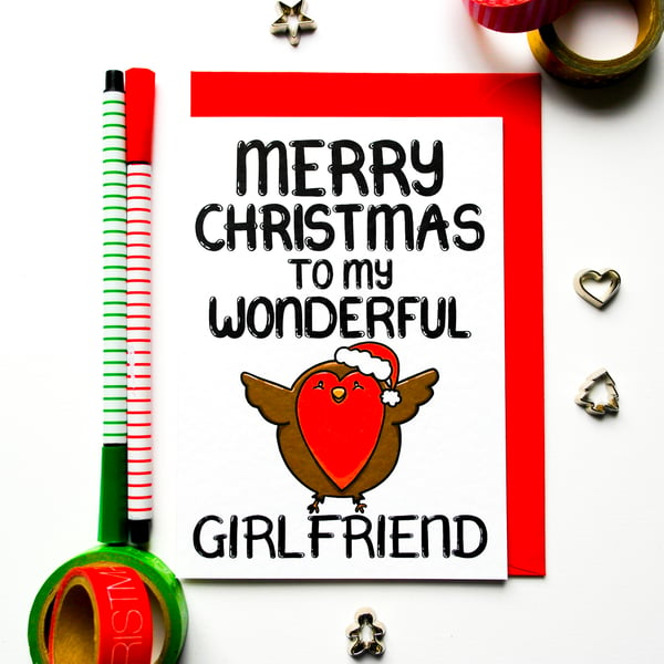 Christmas Card For Girlfriend, Cute Robin Christmas Card