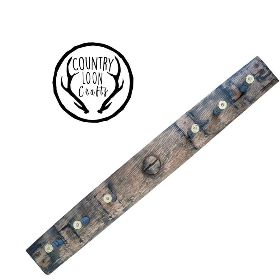 Oak Coat Hook made from Whisky Barrel Stave and Shotgun Cartridge Cases