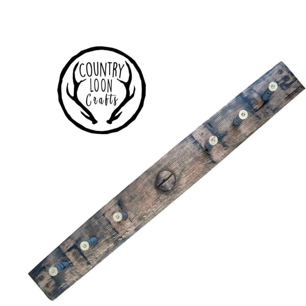 Oak Coat Hook made from Whisky Barrel Stave and Shotgun Cartridge Cases