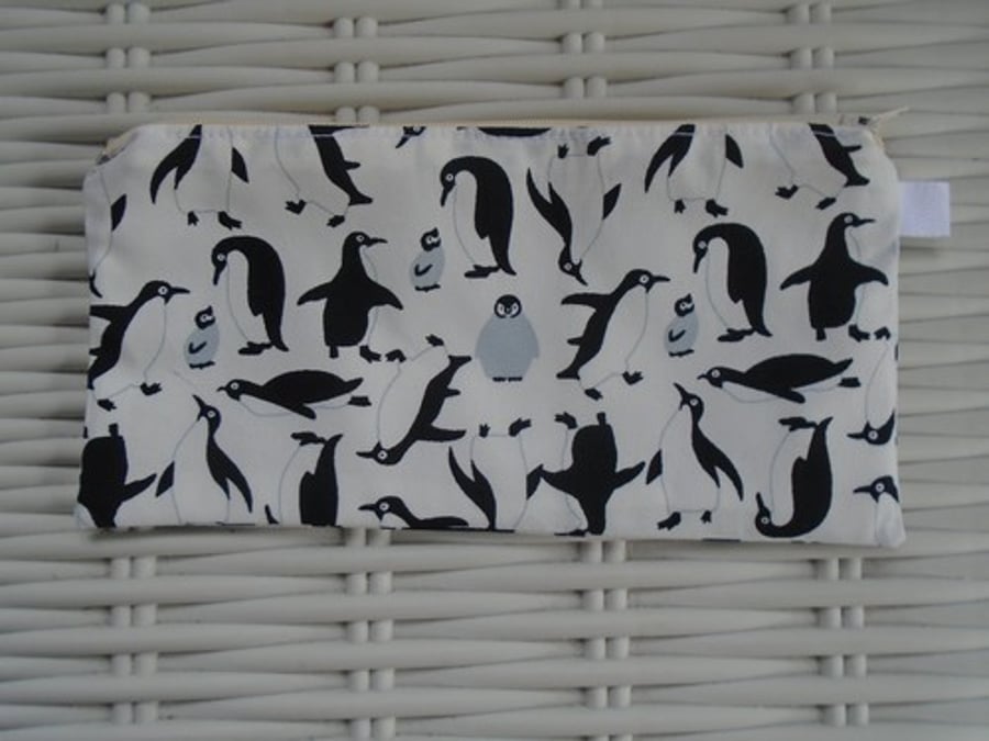 Penguins Pencil Case or Small Make Up Bag.