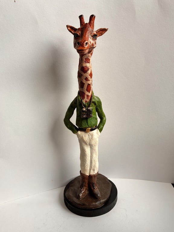 Hand-sculpted Ceramic Giraffe Safari Sculpture Whimsical Animal Art Home Decor