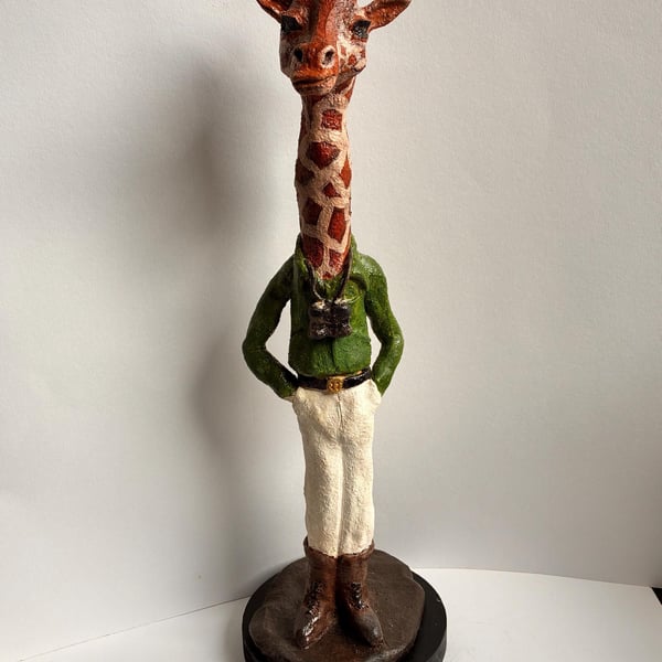 Hand-sculpted Ceramic Giraffe Safari Sculpture Whimsical Animal Art Home Decor