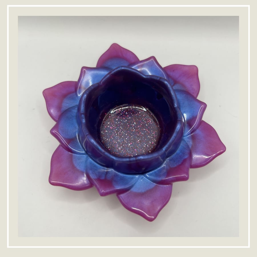 Lotus Flower Tealight Holder in Opaue Pink and Purple