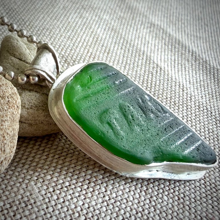 Poison Bottle Necklace - Silver and Green North-East Sea Glass Necklace