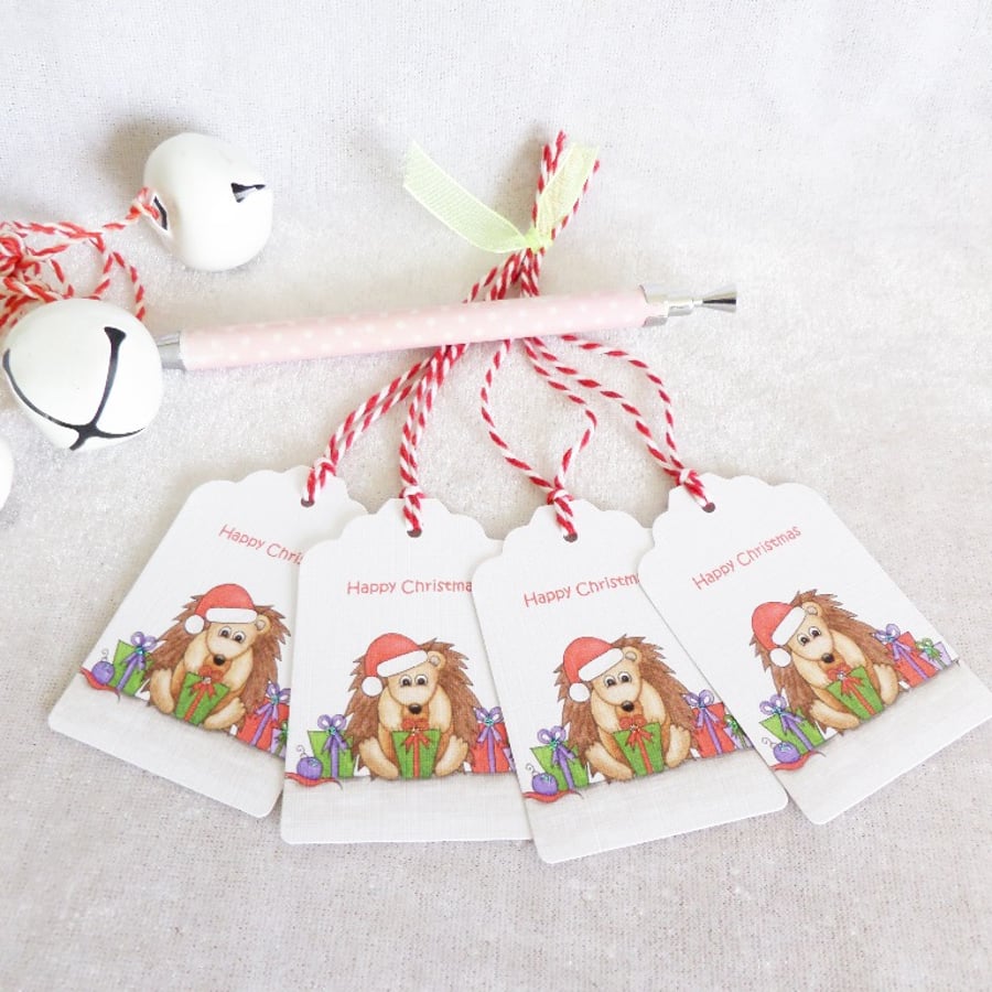 Christmas Hedgehog Gift Tags - set of 4 gift tags