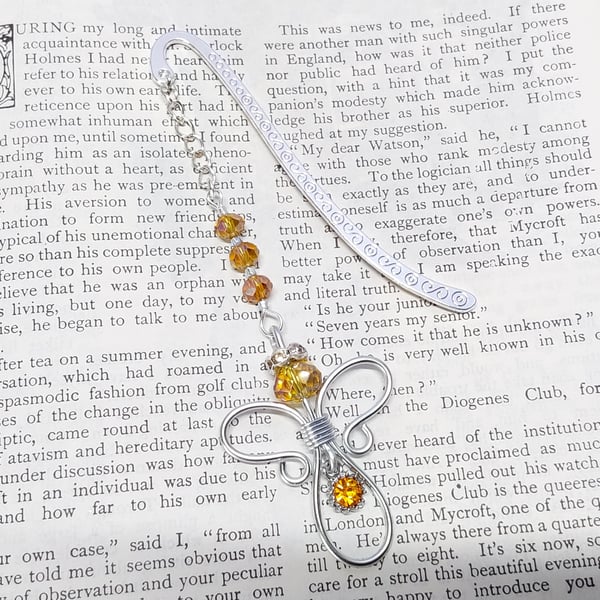 Angel Bookmark Copper Wire Topaz Angel Handmade November Birthday Gift