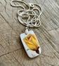 Yellow rose vintage crockery pendent necklace on sterling silver chain.