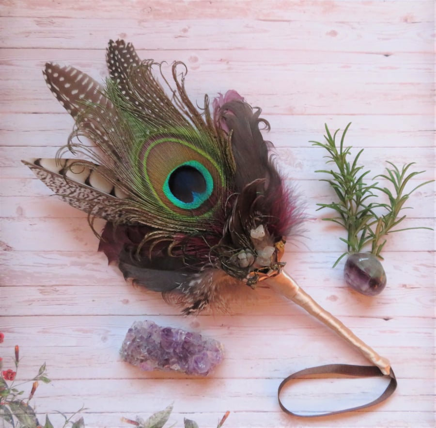 Rustic Feather Gemstone Wedding Bridal Fa Folksy