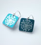 Square earrings in teal with dandelion clock print - Image 1