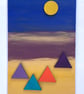 Pyramids against a blue, purple and gold background