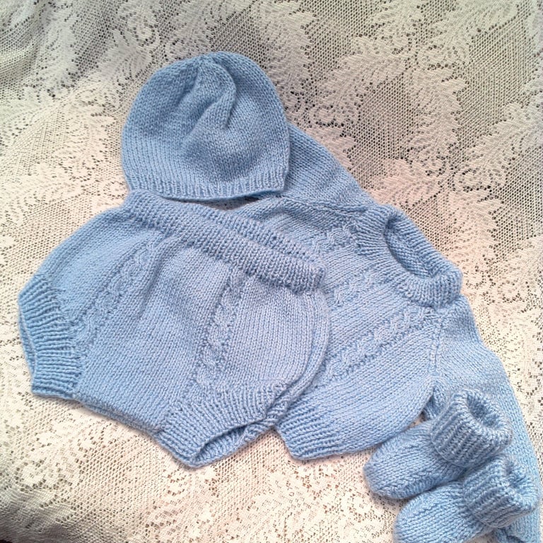 Baby Boy's Jumper Pants Hat and Booties Set, Baby Shower Gift, Custom Make