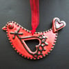 ceramic folk art  red bird decoration 