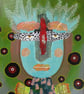 Outsider Art Brut Portrait Painting On Canvas Blue Green Weird Surreal Face - Image 2