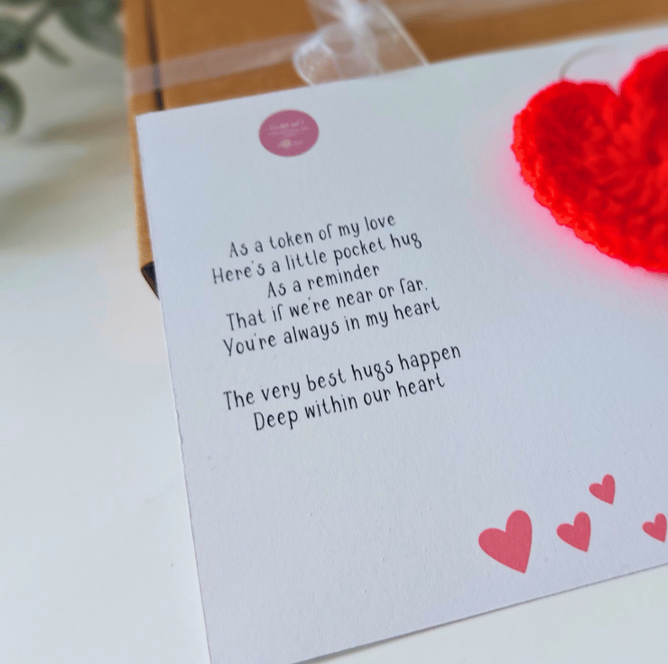 Pocket Hug Card With A Red Crochet Heart - A To - Folksy
