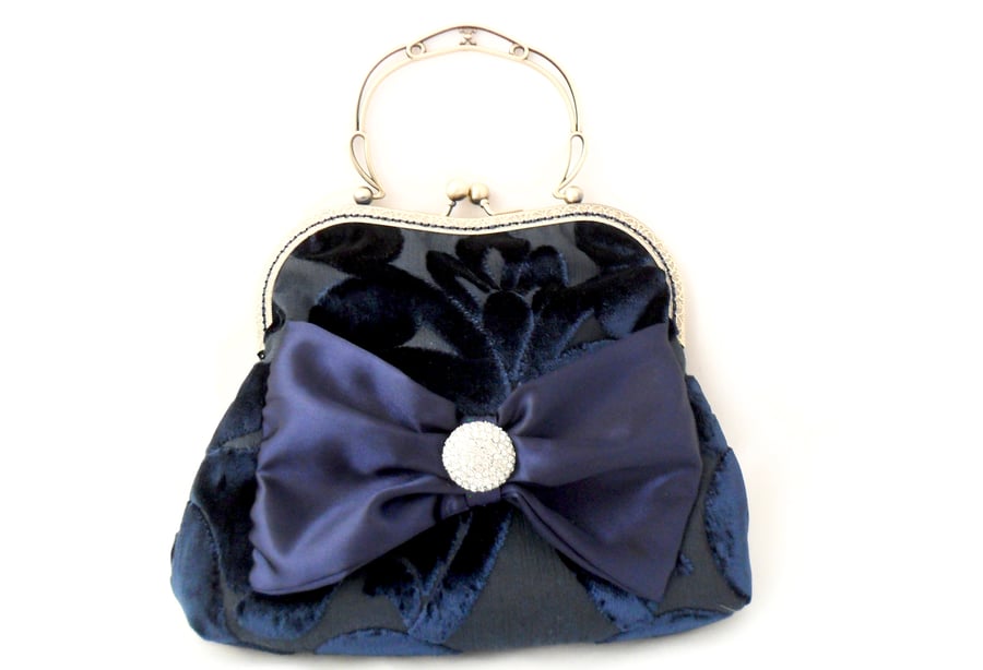 Blue velvet evening bag