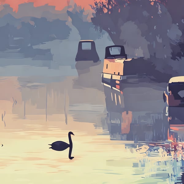 A4 Print Of Swan & Boats Nordelph Norfolk 