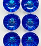 6 Crystal Style Dish Buttons, Blue, 13mm Wide, Sparkly, Acrylic, Silver Back